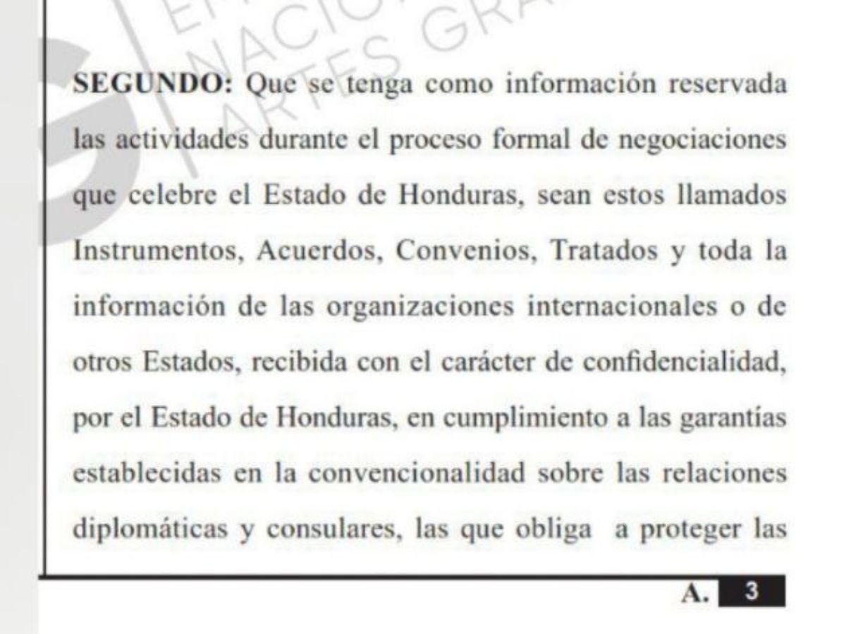 Honduras: declaran bajo reserva información sobre negociaciones internacionales