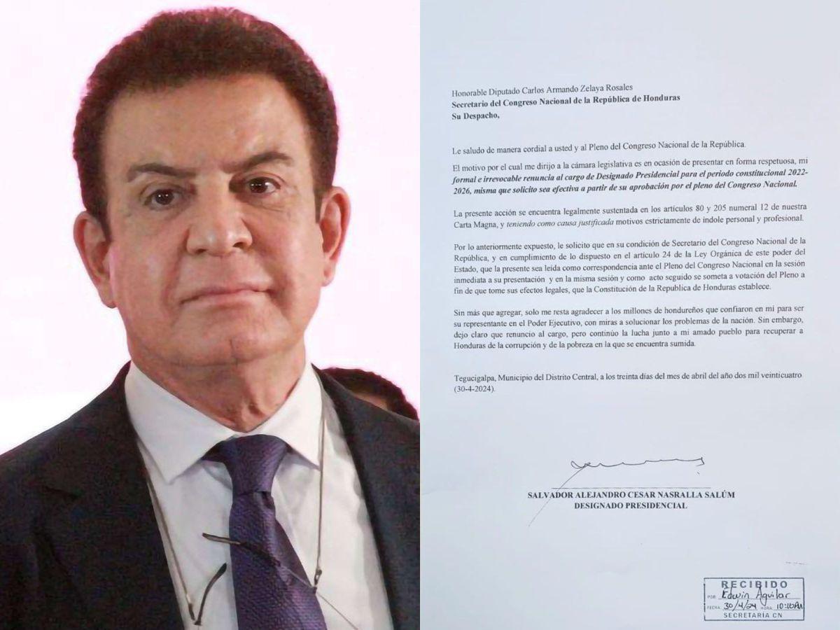 ¿Qué dice la nueva renuncia presentada por Salvador Nasralla al Congreso Nacional?