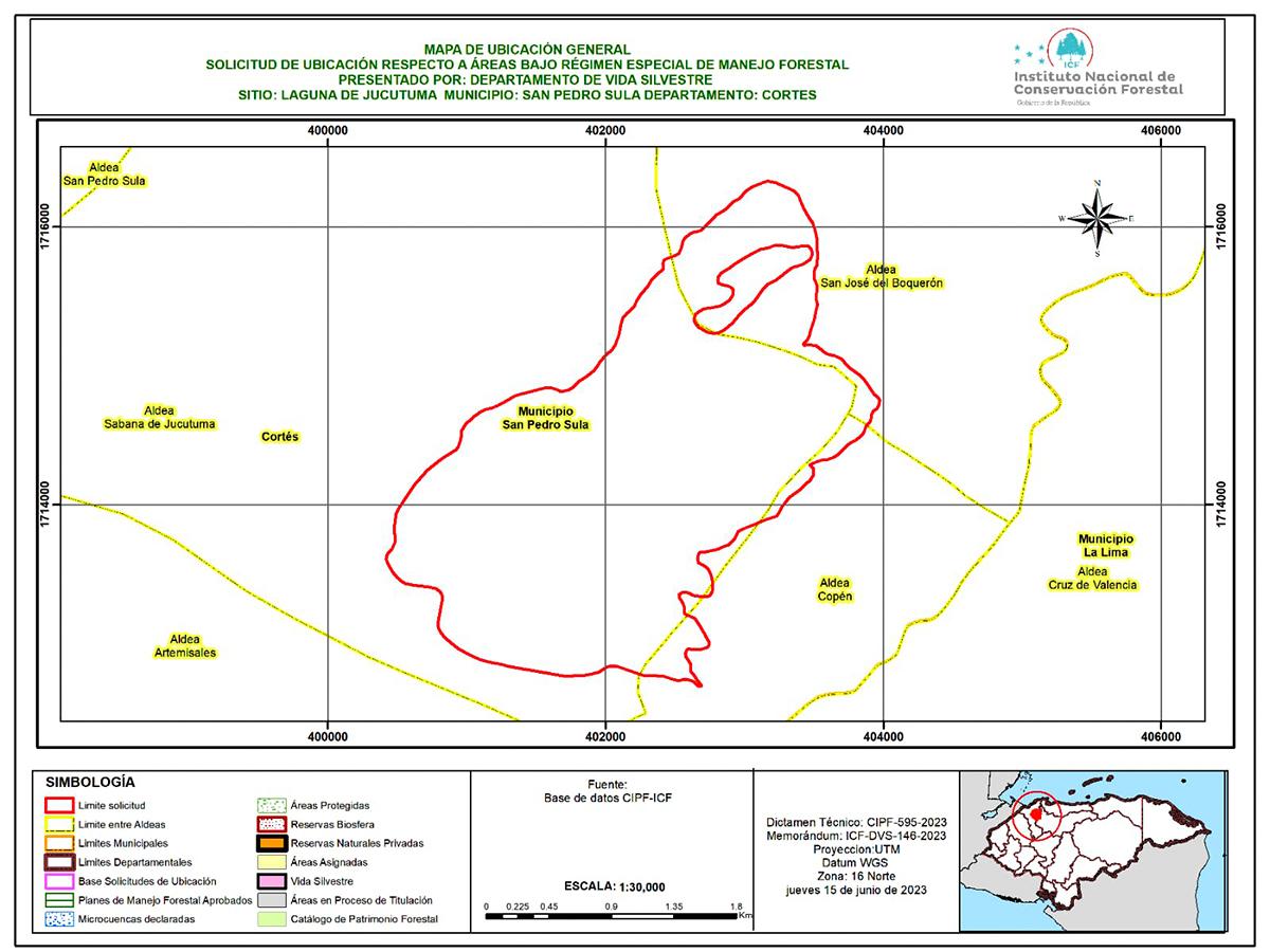 El área marcada en rojo es la zona delimitada para la protección del SIPVS para la conservación de la Laguna Jucutuma.