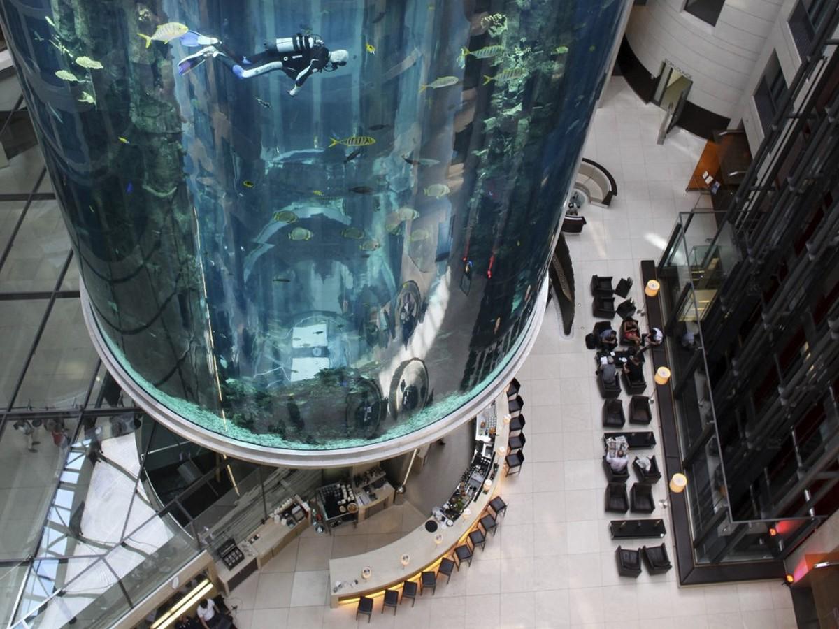 Estalla AquaDom, el acuario cilíndrico más grande del mundo en un hotel de Berlín