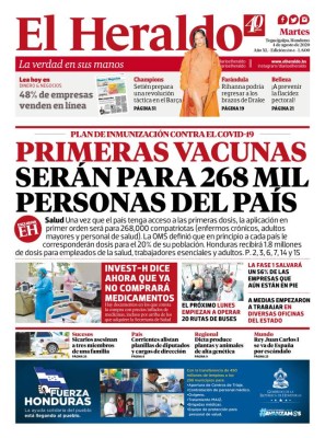 Primeras vacunas serán para 268 mil personas del país