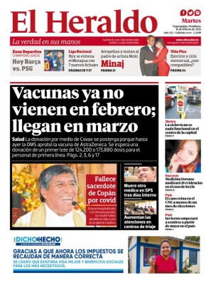 Vacunas ya no vienen en febrero; llegan en marzo