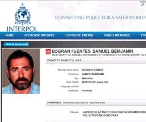 Benjamín Bográn aparece en la página de Interpol.