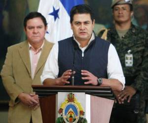 El presidente de Honduras, Juan Orlando Hernández durante la conferencia de prensa realizada el sábado en Tegucigalpa.