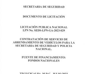 Licitación alquiler camionetas, patrullas, microbuses y vehículos para la Secretaría de Seguridad