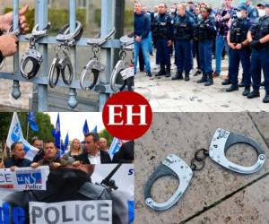 Violando la prohibición de realizar concentraciones masivas, la policía francesa marchó por la parisina Avenida de los Campos Elíseos para demostrar su rechazo a los nuevos límites impuestos por el gobierno a las tácticas de arresto y las acusaciones de racismo en sus filas. Fotos AP