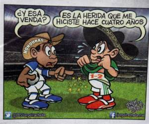 El diario 'Esto' de México recordó el 'Aztecazo' de Honduras en 2013 con esta caricatura. (Ronal Aceituno / Grupo Opsa)