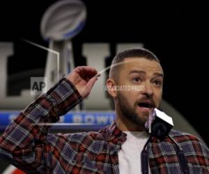 Justin Timberlake responde preguntas durante una conferencia de prensa sobre su actuación en el medio tiempo del Super Bowl, el jueves 1 de febrero del 2018 en Minneapolis. (AP Foto/Matt Slocum).