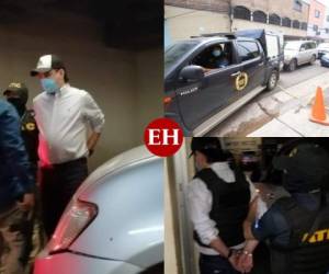 El exdirector de Inversión Estratégica de Honduras (Invest-H), Marco Bográn, fue capturado este lunes y trasladado enchachado y con chaleco antibalas tras ser requerido fiscalmente. Fotos: EL HERALDO.