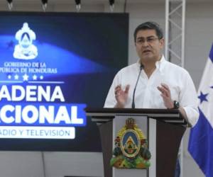 El presidente Juan Orlando Hernández durante la cadena nacional. Foto: EL HERALDO.