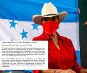 Xiomara Castro haría su promesa de Ley en presencia de la jueza Karla Romero.