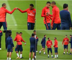 Así fue el encuentro entre Neymar y Mbappé en el entrenamiento del PSG. (AFP)