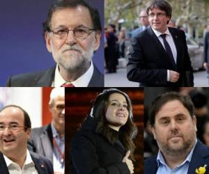 Mariano Rajoy, Carles Puigdemont, Miquel Iceta, Inés Arrimadas y Oriol Junqueras son las figuras de estas elecciones. Foto: AFP / EL HERALDO