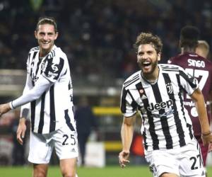 Manuel Locatelli, de Juventus, festeja su gol contra Torino en el estadio olímpico de Turñin, Italia, sábado 2 de octubre de 2021. Juventus ganó el clásico 1-0. Foto:AP