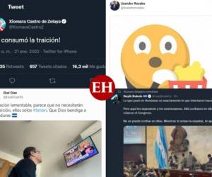 Una verdadera batalla se vive en Twitter, la red social donde reconocidas figuras políticas se volcaron a evidenciar su disgusto sobre la junta directiva provisional que fue elegida este viernes en el Congreso Nacional.Estos son los mensajes que algunos diputados, funcionarios públicos y hasta mandatarios internacionales hicieron en relación al zafarrancho del CN en Honduras. Fotos: Capturas de pantalla.