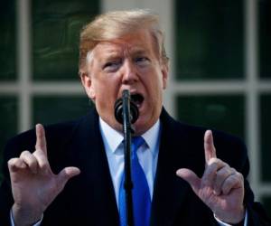 El presidente Donald Trump habla durante un evento en la Casa Blanca para declarar una emergencia nacional con el fin de poder construir el muro en la frontera con México, el viernes 15 de febrero del 2019, en Washington.