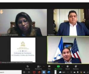 La reunión de los hondureños tepesianos y el embajador en Washington, Luis Suazo, se realizó de forma virtual. Foto: Twitter EmbHondurasUSA
