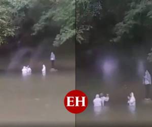 En el collage se puede ver cómo se formaron los halos blancos y luego se mueven al lado derecho de la pantalla. Foto: Captura de video.