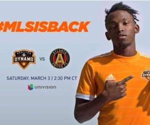 Alberth Elis, delantero hondureño del Houston Dynamo, en la promo del juego ante Atlanta.