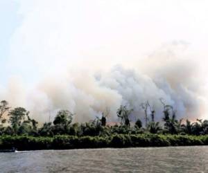 Handout picture released by the Nicaraguan Army showing soldiers fighting a forest fire at the 'Indio Maiz' Biological Reserve, near the community of San Juan de Nicaragua on the river San Juan, in southeastern Nicaragua, on April 8, 2018. / AFP PHOTO / Nicaraguan Army / HO / RESTRICTED TO EDITORIAL USE - MANDATORY CREDIT 'AFP PHOTO / NICARAGUAN ARMY' - NO MARKETING NO ADVERTISING CAMPAIGNS - DISTRIBUTED AS A SERVICE TO CLIENTS