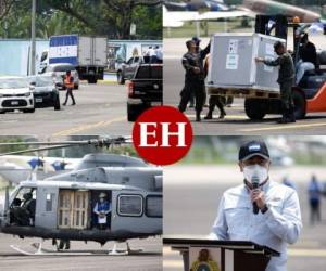 El lote más grande de vacunas contra el coronavirus que ha llegado a Honduras arribó esta mañana al Aeropuerto Ramón Villeda Morales de San Pedro Sula, en el departamento de Cortés, al norte de Honduras. En el evento participaron autoridades nacionales y extranjeras que aclararon los términos de la adquisición y cómo será aplicada cada dosis. Fotos: Emilio Flores| David Romero/ EL HERALDO