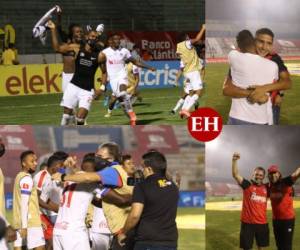 La emoción se desbordó en el Nacional cuando en la última tanda de los penales Olimpia traspasaba la red y se coronaba Tricampeón en la Liga Nacional. Aquí los momentos de la celebración en el estadio. Foto: Marvin Salgado/EL HERALDO.