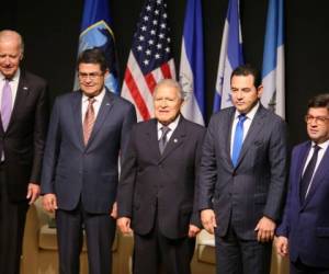 Los presidentes de Honduras, Guatemala y El Salvador, el día que representaron al Triángulo Norte de Centroamérica en la firma del convenio del Plan Alianza para la Prosperidad.