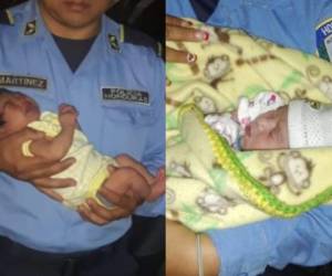 Agentes de policía cargan en brazos a las pequeñas rescatadas. La primera tiene al menos 15 días de nacida y la otra apenas unas cuantas horas, según reportaron las autoridades.