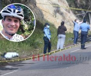 El abogado murió el el lugar. Su cuerpo quedó a un lado de la carretera, a varios metros de su bicicleta. Foto: Estalin Irías/ EL HERALDO