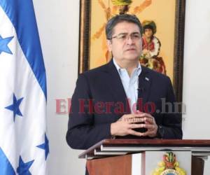 Juan Orlando Hernández, presidente de Honduras, durante una comparecencia de prensa.