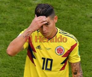 El volante de Colombia James, Rodríguez podría ser duda ante Ingletarra en los octavos de final del Mundial de Rusia 2018. Foto: AFP
