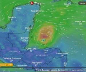 Las autoridades catrachas se mantienen en alerta ante la llegada de la tormenta tropical Nana. Foto captura Windy