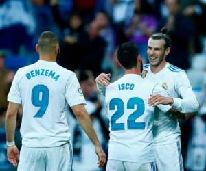 El delantero gaélico del Real Madrid Gareth Bale celebró el gol durante el partido de fútbol de la liga española entre Real Madrid y Celta Vigo en el estadio Santiago Bernabeu. Foto AFP