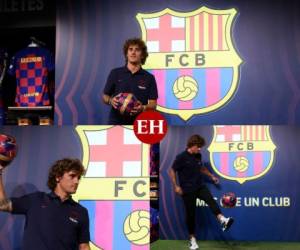 Así fue la presentación del francés Antoine Griezmann con el Barcelona este sábado en la tienda oficial del club. Foto: AFP.