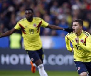 Juan Quintero celebrando un gol anotado con la selección colombiana. (AP)