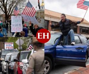 Cientos de personas en diferentes ciudades de Estados Unidos salieron a la calle para protestar contra las medidas de confinamiento ante la pandemia de coronavirus, alentadas por el presidente Donald Trump en un contexto de creciente disconformidad contra esas restricciones. Fotos: AFP