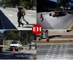 Días después de que dos ancianos fallecieran tras ser atropellados por un bus rapidito en el bulevar Los Próceres de Tegucigalpa, ciudad capital de Honduras, autoridades de Gerencia de Movilidad Urbana instalaron reductores de velocidad en la zona. Foto: Emilio Flores/EL HERALDO.