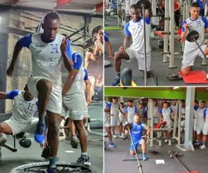 Alberth Elis, Alex López, Juan Pablo Montes y Rubilio Castillo son algunos de los jugadores que realizaron este tipo de entrenamiento este miércoles. Fotos: Fenafuth en Twitter