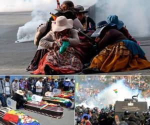 Con los colores de la bandera whipala, los bolivianos salían este sábado a las calles para protestar contra el gobierno interino, horas después de que cinco campesinos murieran en un violento enfrentamiento con miembros de ejército. Fotos: Agencia AFP.