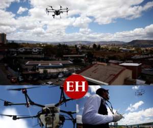 Varias colonias capitalinas fueron fumigadas este lunes con drones. El personal del Comité de Emergencia Municipal (Codem) realizó la desinfección con hipoclorito de sodio, rociado desde drones de amplia aspersión. Fotos: Emilio Flores / EL HERALDO.