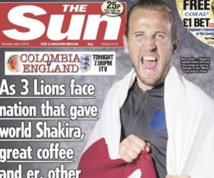 'Los 3 Leones se enfrentan a una nación que le dio al mundo a Shakira, un gran café y, eh.. otras cosas, nosotros decimos ¡vamos Kane!', dice el titular de la portada. Foto cortesía