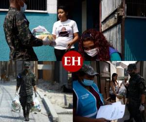 Este 15 de abril pobladores de la colonia Santa Isabel recibieron la ayuda alimentaria de la bolsa solidaria en medio de la crisis por la pandemia del coronavirus. Fotos: Emilio Flores/El Heraldo.