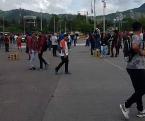 Los jóvenes se apostaron en la calle frente a la UNAH en Ciudad Universitaria, para impedir el paso vehicular.