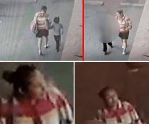 Capturas de video donde se ve a la mujer que se llevó a la niña de los alrededores de la escuela. Esa fue la última vez que se vio a la niña con vida.