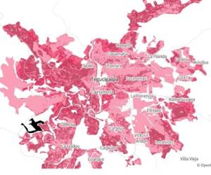 Mapa de amenazas a deslizamientos de la capital de Honduras elaborado por una firma privada. Los expertos aclaran que el mapa debe realizarse con una lectura cuidadosa.