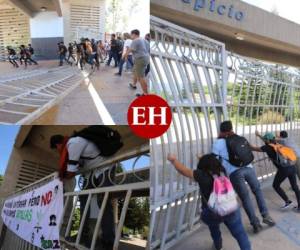 EL HERALDO captó el momento cuando estudiantes de la UNAH botaron el portón principal de la máxima casa de estudios. Fotos: David Romero/EL HERALDO.