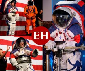 Menos rigidez para moverse con más facilidad: los trajes que usarán los astronautas estadounidenses para caminar en la Luna en los próximo años, como parte del programa Artémis, fueron presentados este martes por la NASA. Fotos: Agencia AFP.