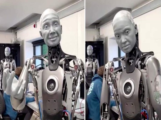 Un robot humanoide nombrado Ameca recibió una acogida menos temerosa por parte de espectadores curiosos que lo observaron hablar. Foto cortesía.