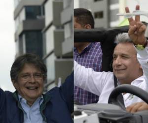 El exbanquero de derecha Guillermo Lasso y el oficialista Lenín Moreno. Fotos: AFP
