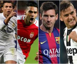 Cristiano Ronaldo. Radamel Falcao. Lionel Messi. Paulo Dybala. (Foto: Agencias)